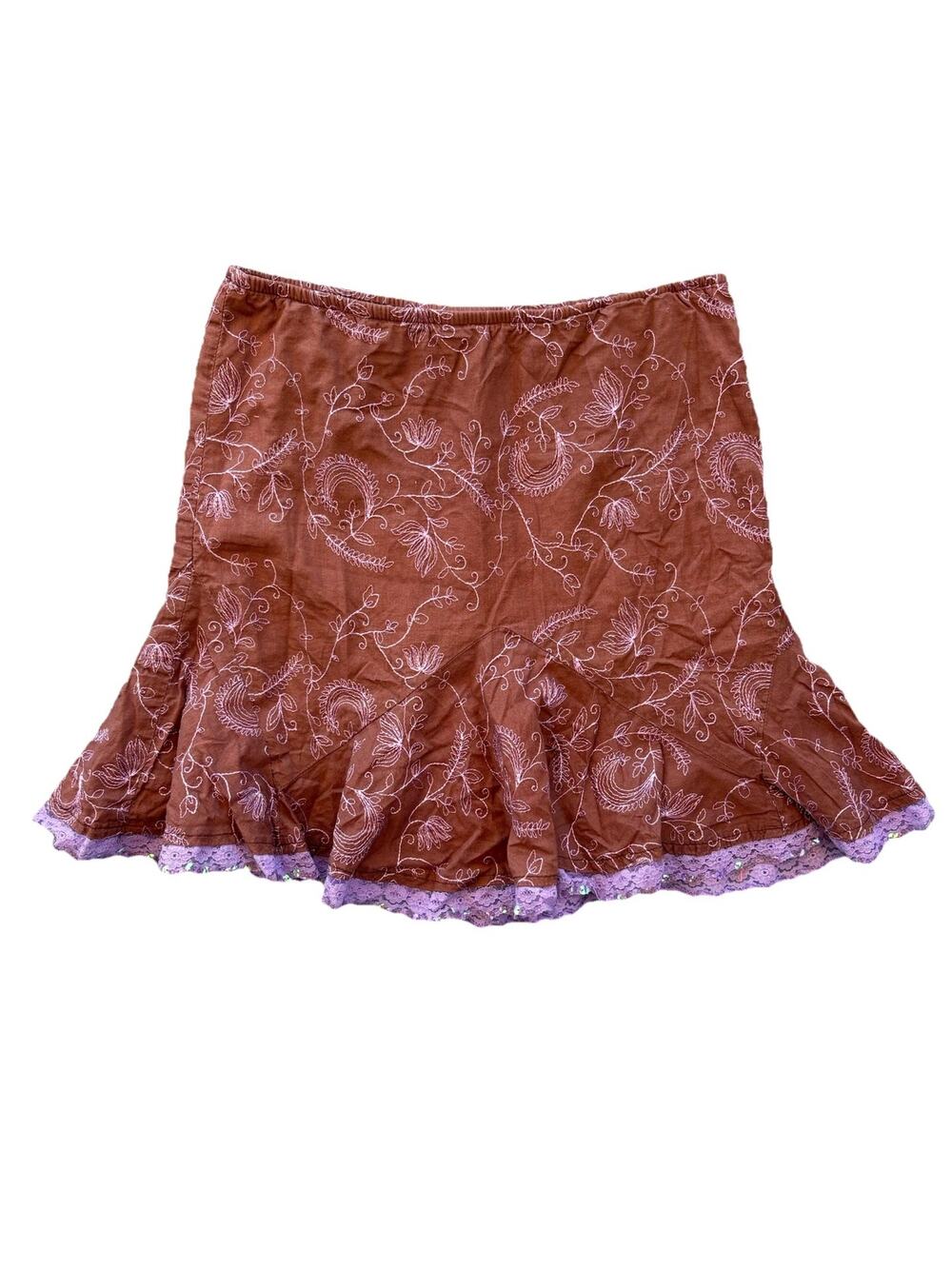 Amy Byer VTG Skirt Y2K Brown Purple Sequin Pull On Women’s XS mini
